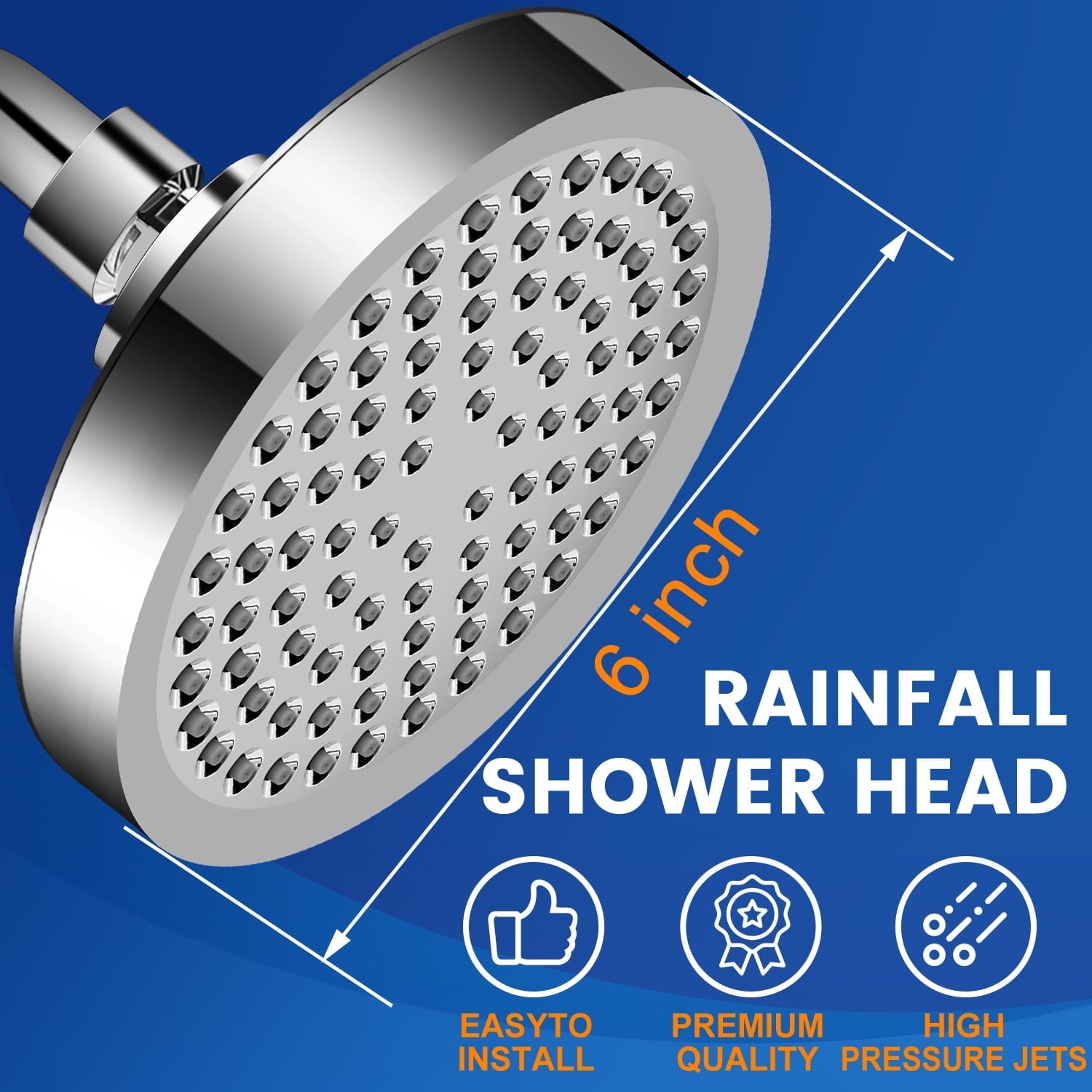 Shower Head, 6" High Pressure Rain Showerhead, Adjustable Chrome Rain Shower Heads