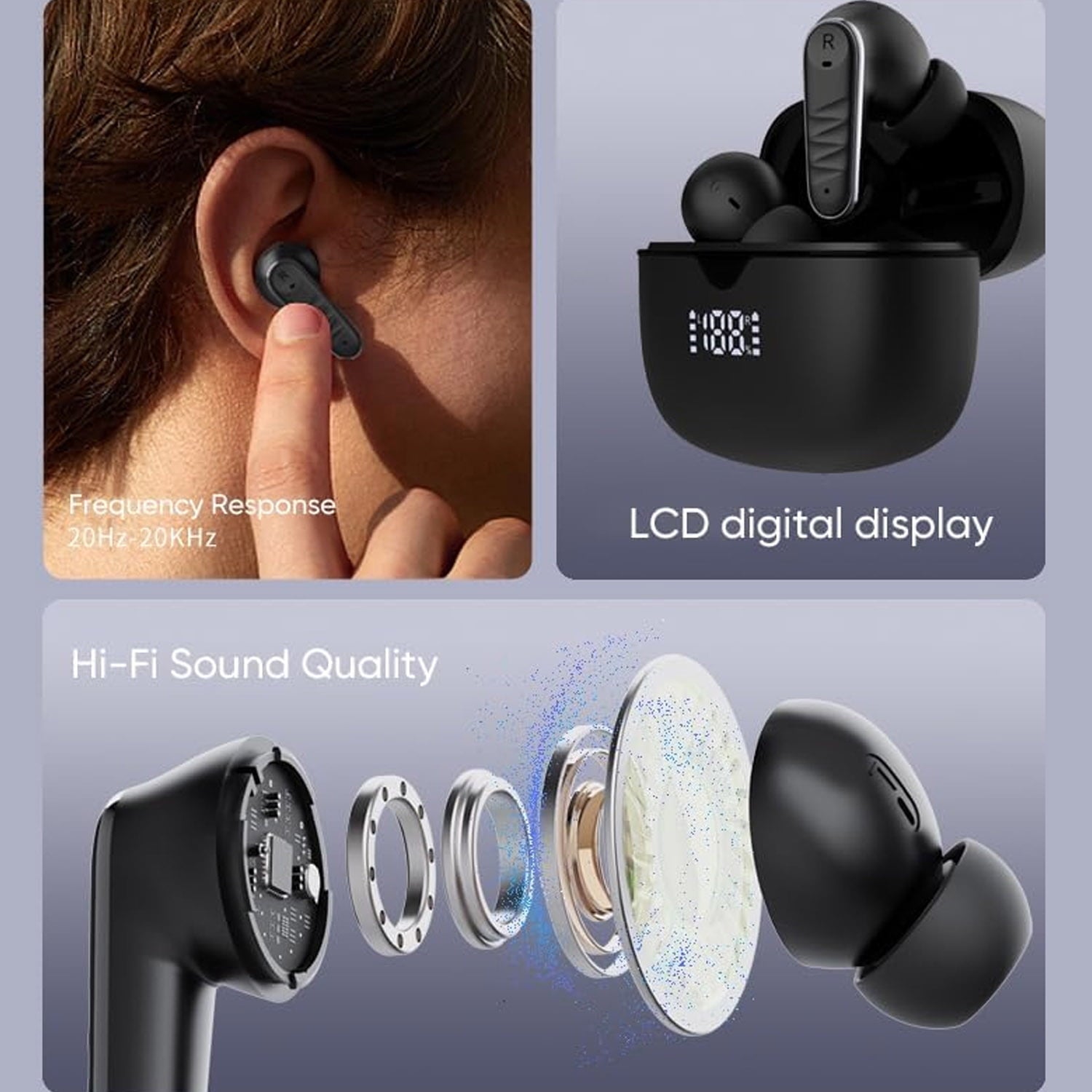 Wireless Earbuds, Bluetooth Headphones 5.3 HiFi Stereo, IPX7 Waterproof Earphones for Android iOS Pad