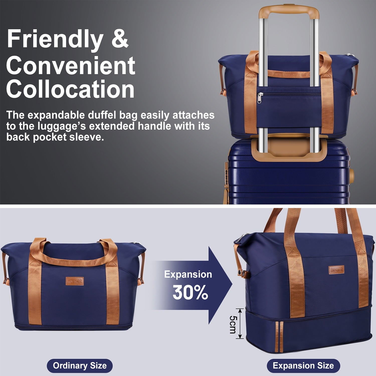 Travel Duffel Bag, Expandable Shoulder Weekender Overnight Bag for Women Sports Gym Bag