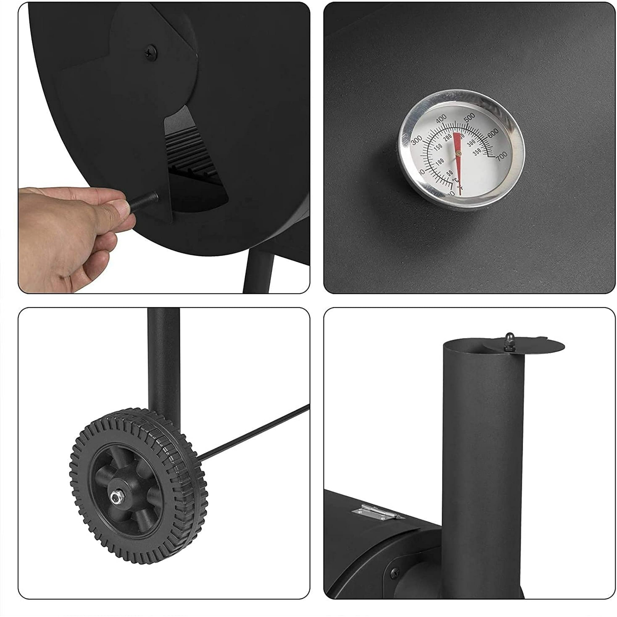 Camkey Charcoal Grill with Offset Smoker, 45.28 Inches Length Portable Barbecue Gril, Outdoor Barbecue Grill for Picnic Camping Patio Backyard, Black