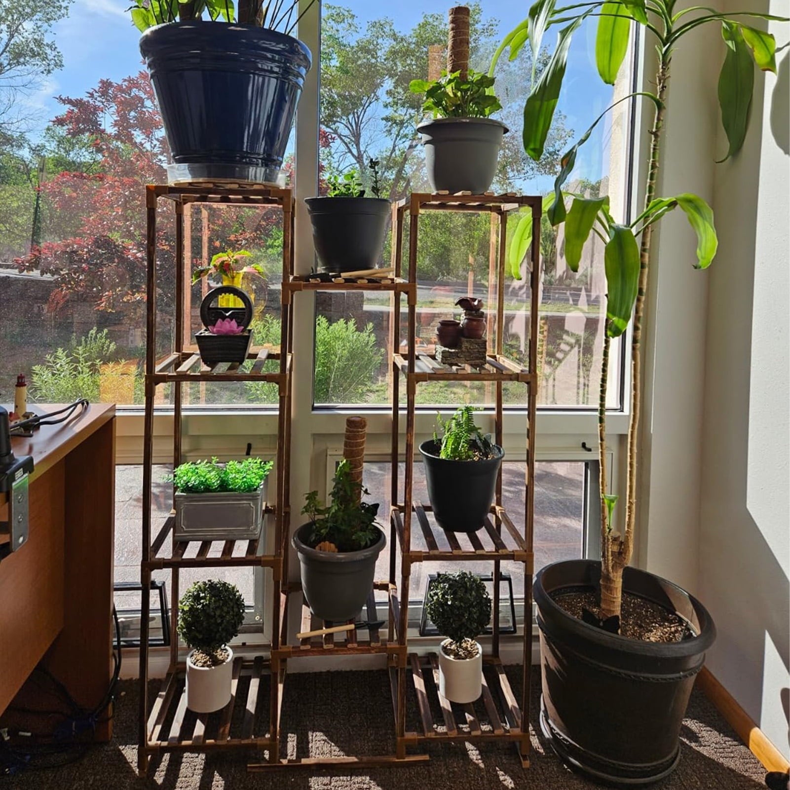 Indoor Plant Stand Tall - 10-Tier Wood Plant Shelf for Multiple Planters, Space-Saving Corner Rack for Apartment & Outdoor Use, Perfect for Indoor Plants, Garden, Patio, & Balcony Decor