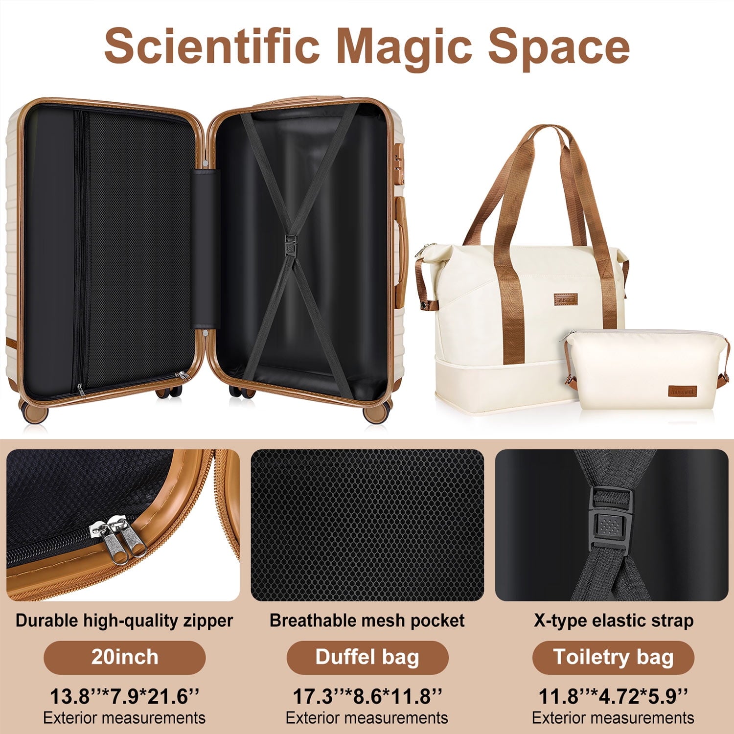 Expandable Suitcase Set Luggage Sets, 20 inch Carry On Luggage with TSA Lock and Double Spinner Wheels,(Ivory White,3 PCS set )
