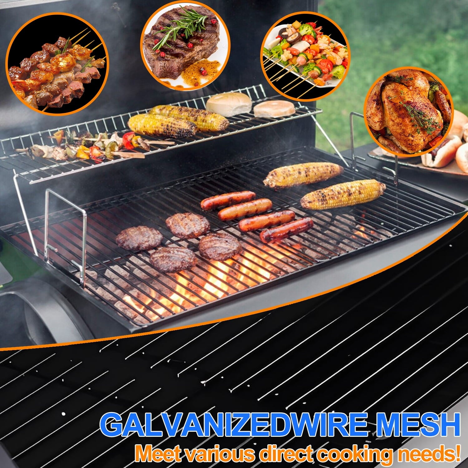 Camkey Charcoal Grill with Offset Smoker, 45.28 Inches Length Portable Barbecue Gril, Outdoor Barbecue Grill for Picnic Camping Patio Backyard, Black