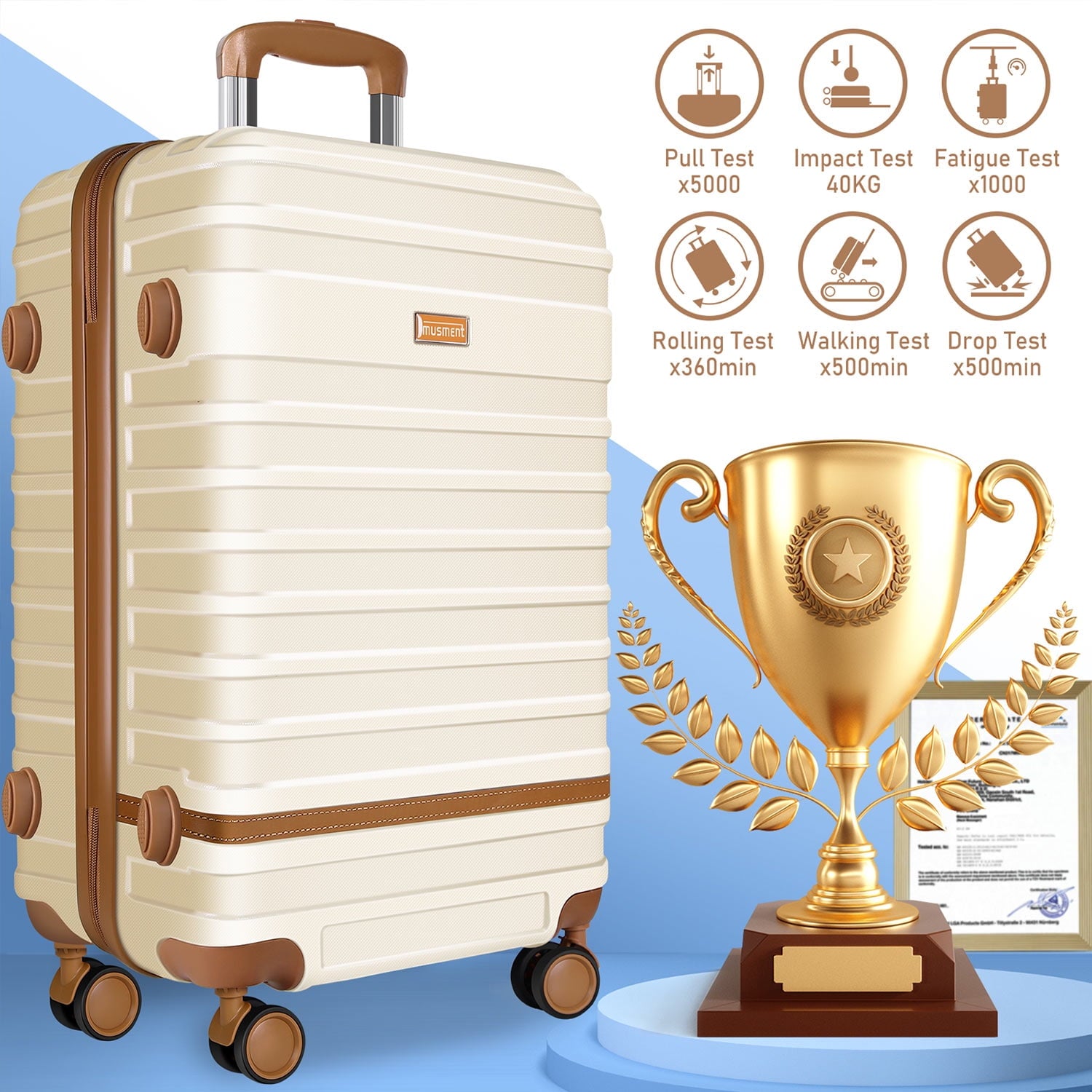Expandable Suitcase Set Luggage Sets, 20 inch Carry On Luggage with TSA Lock and Double Spinner Wheels,(Ivory White,3 PCS set )
