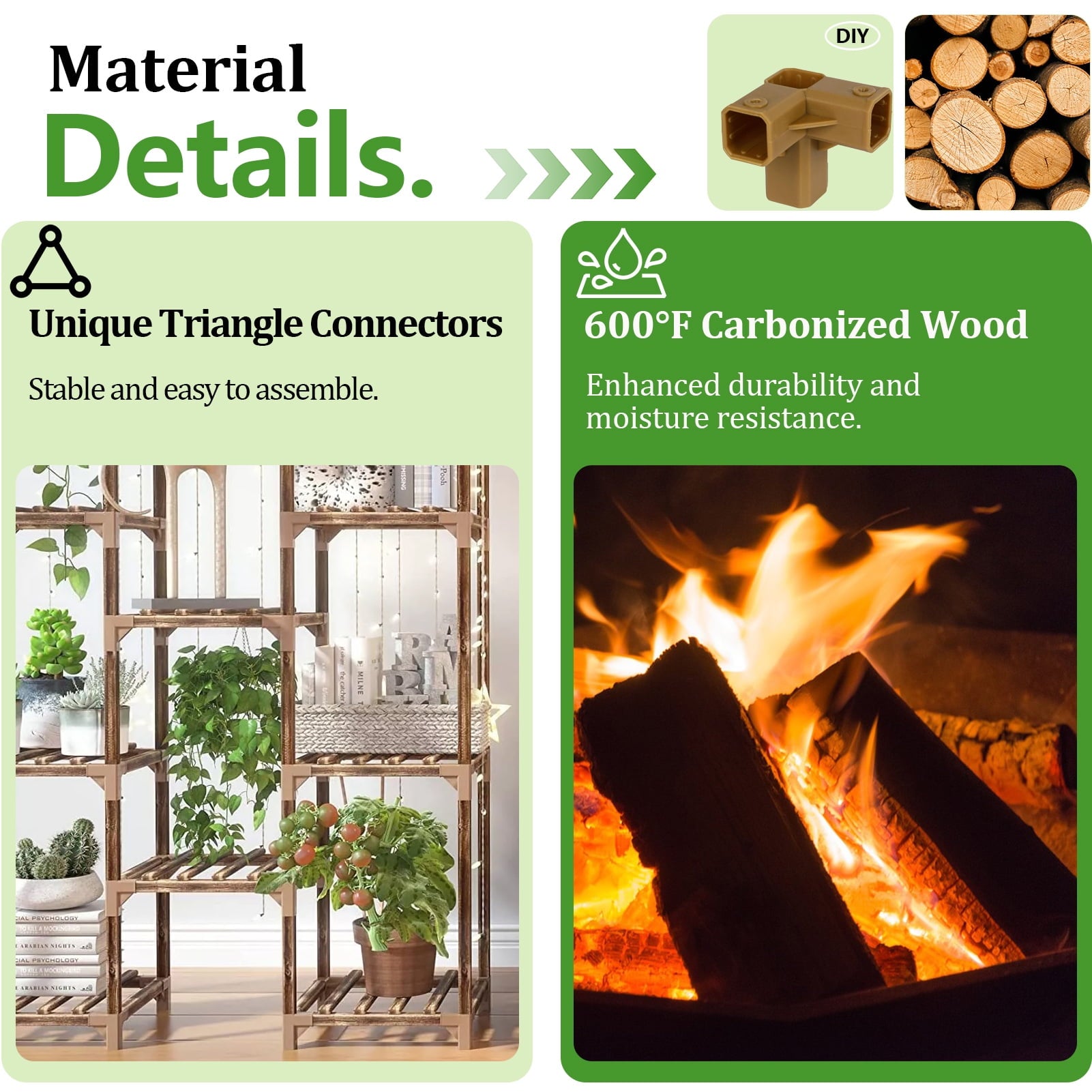 Indoor Plant Stand Tall - 10-Tier Wood Plant Shelf for Multiple Planters, Space-Saving Corner Rack for Apartment & Outdoor Use, Perfect for Indoor Plants, Garden, Patio, & Balcony Decor