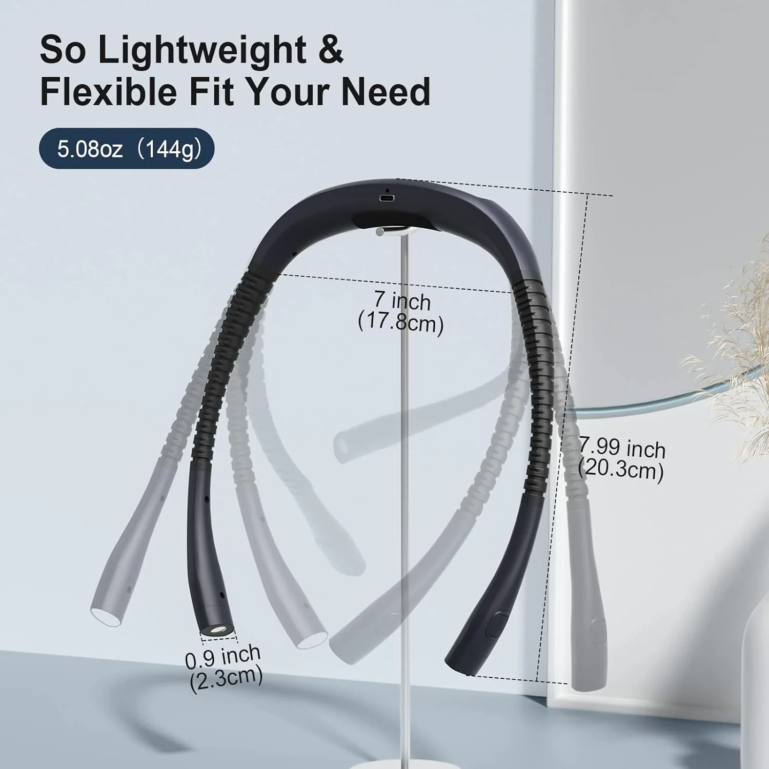 Upgraded LED Neck Reading Light, Book Light for Nighttime Reading, with 3 Colors and 3 Brightness Levels, Rechargeable Neck Lamp Up to 80 Hours for Reading, Knitting Camping Repairing Black