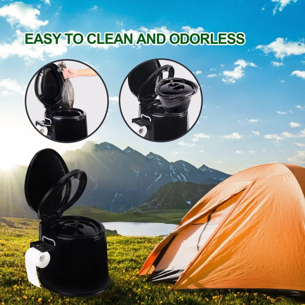 Portable Camping Toilet with Detachable Inner Bucket, 5.3 Gallon, Black