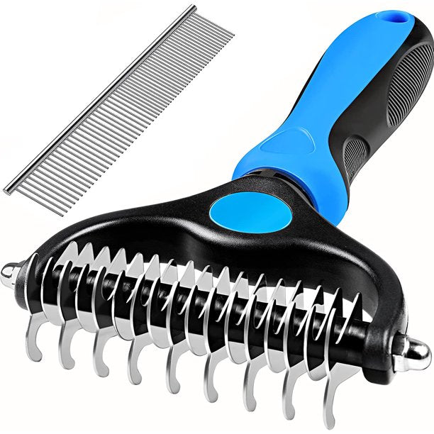 Sebtle Pet Grooming Tool, Double Sided Shedding And Dematting Brush Undercoat Rake Comb For Dogs And Cats 2