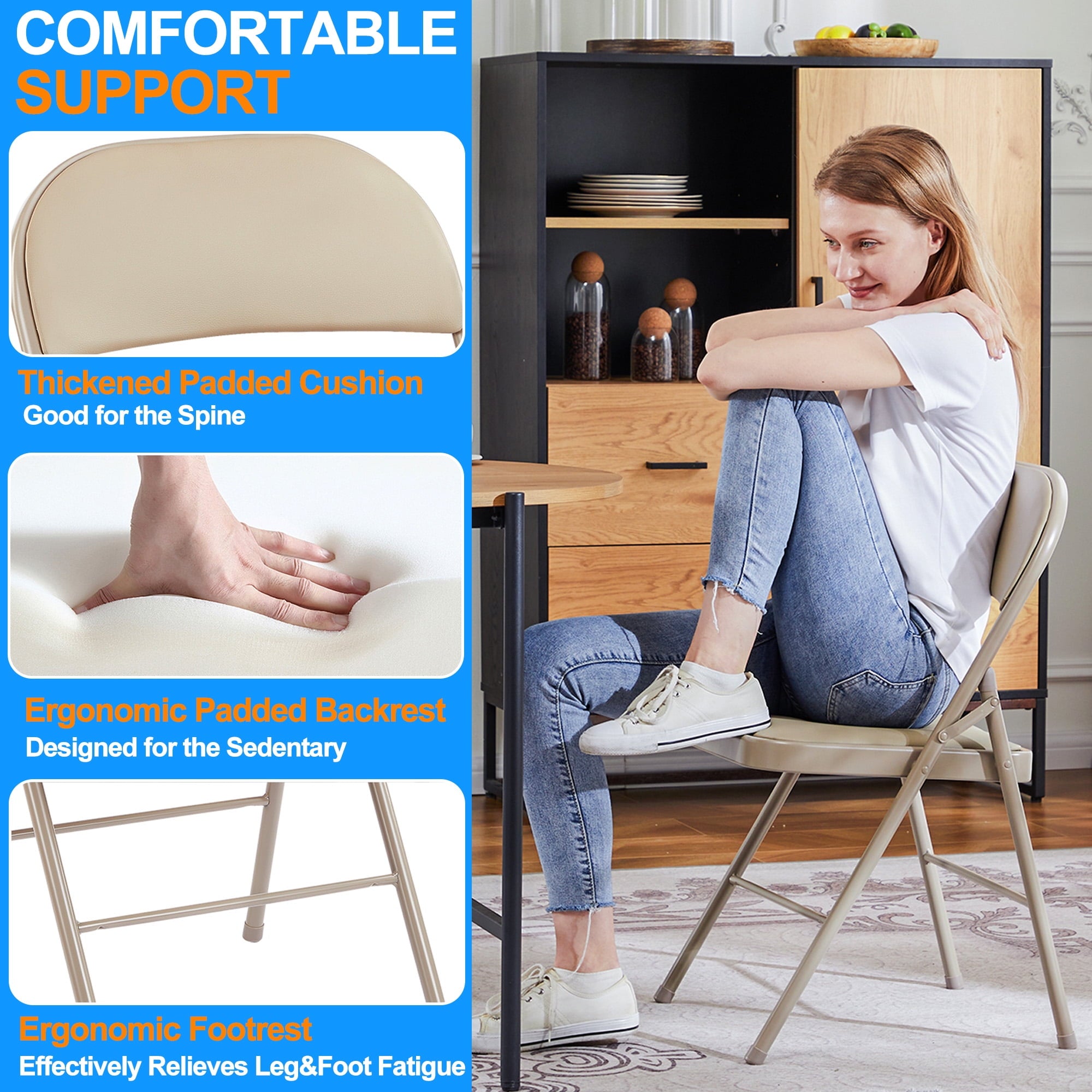 Vinyl Padded Folding Chair (4 Pack), khaki