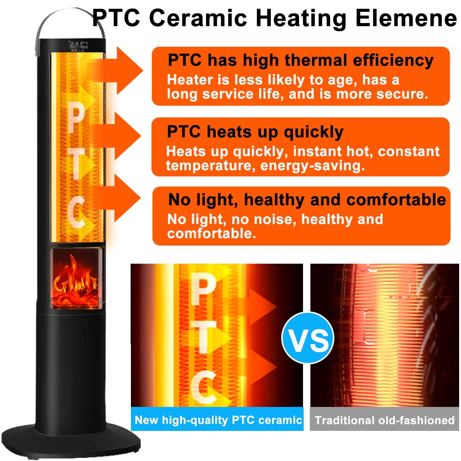 37" 1500W Oscillating Ceramic Tower Space Heater with Remote, Black