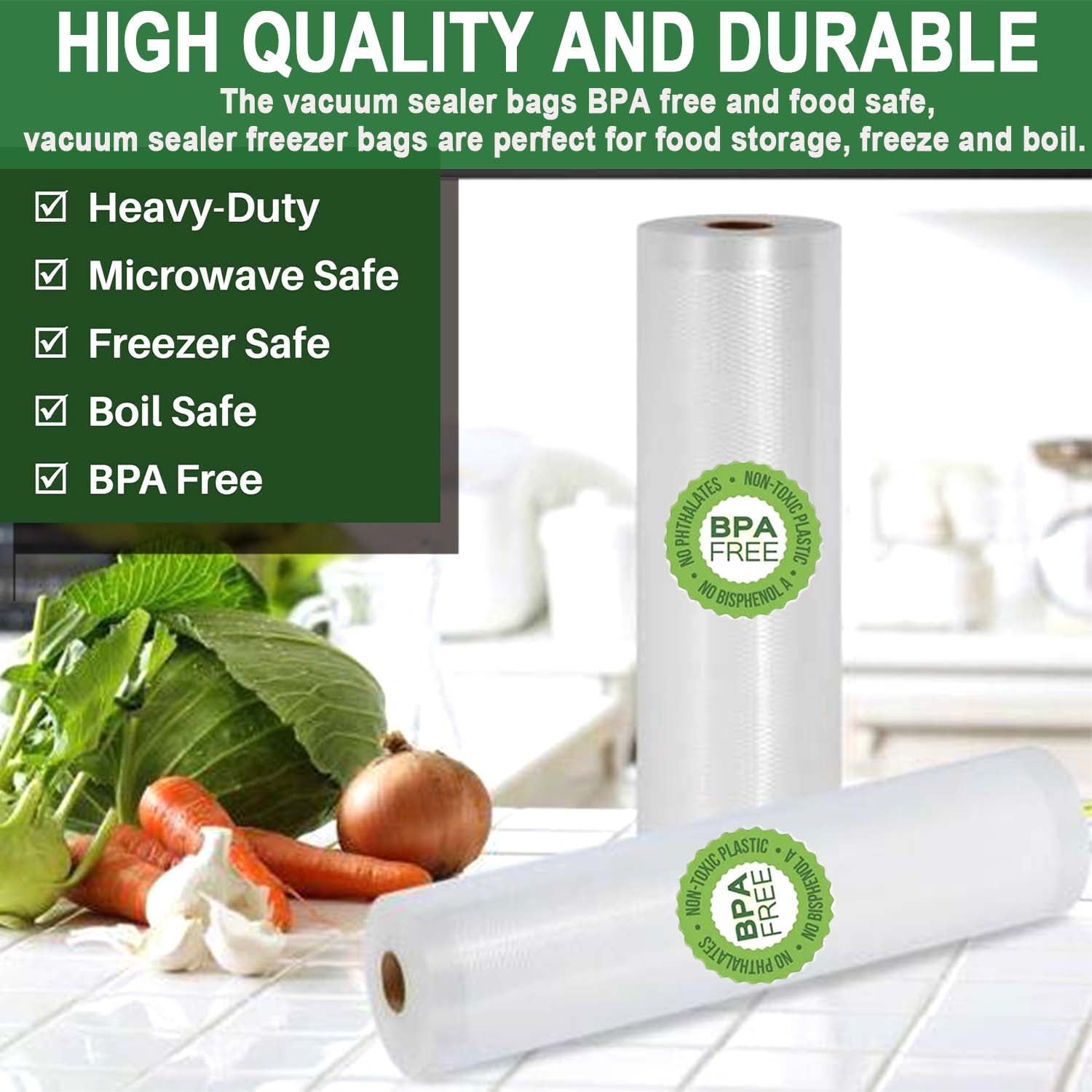 2 Pack Vacuum Sealer Bags 11" x 197" Rolls for Food Storage Saver