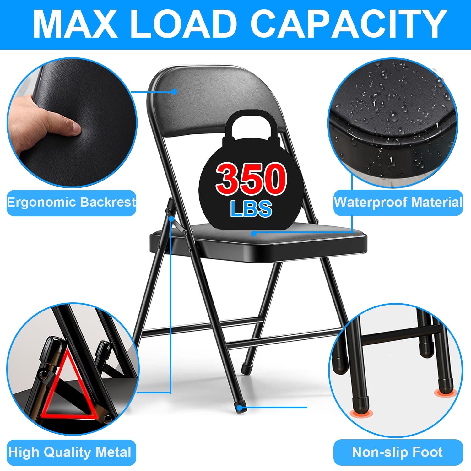 GAZILY Vinyl Padded Folding Chair (4 Pack), Black