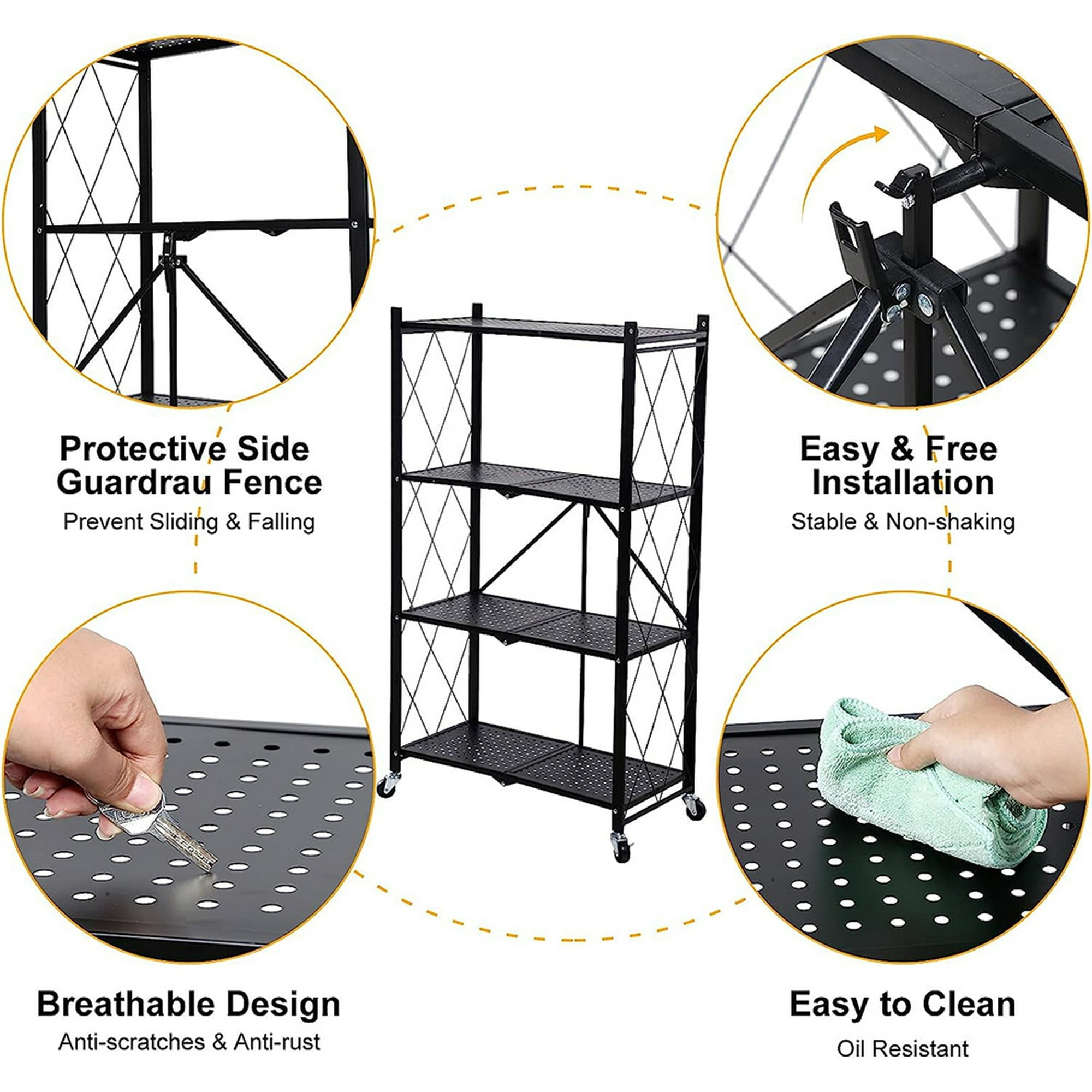 Camkey Foldable Heavy Duty Metal Storage Shelves, Black