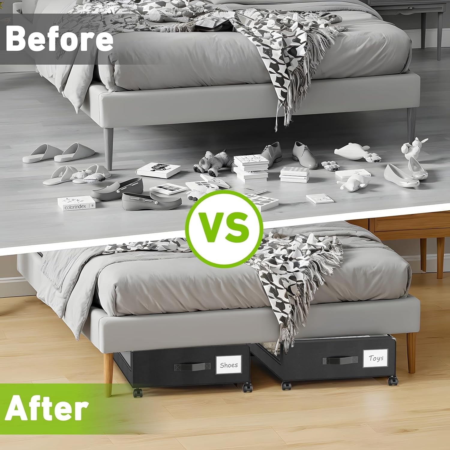 Under Bed Storage with Wheels, 2 Pack Under Bed Storage Containers with Clear Lid and Handles, Under Bed Storage Organizer Bins & Underbed Storage with Wheels for Clothes, Blankets, Shoes, Books