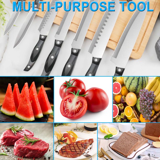HKEEY Knife Sets, 19-Pieces German Stainless Steel Kitchen Knives Block Set with Built-in Sharpener, Lightweight and Strong, Dishwasher Safe, Silver
