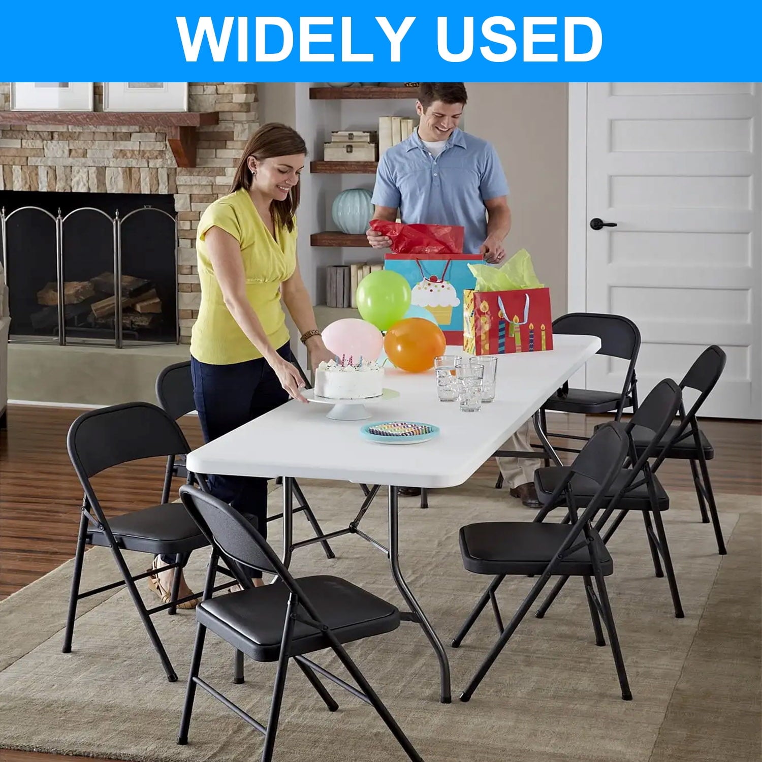 GAZILY Vinyl Padded Folding Chair (4 Pack), Black