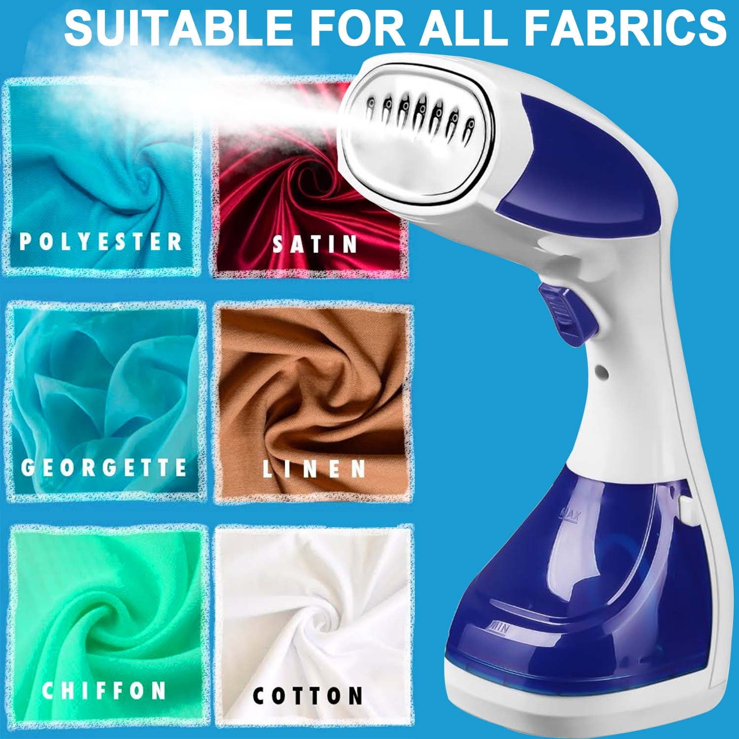 Steamer for Clothes Fabric Steamer, Powerful Handheld Portable Travel Garment Steamer Fabric Wrinkle Remover, 15s Fast Heat-up，280ml Large Detachable Water Tank LS
