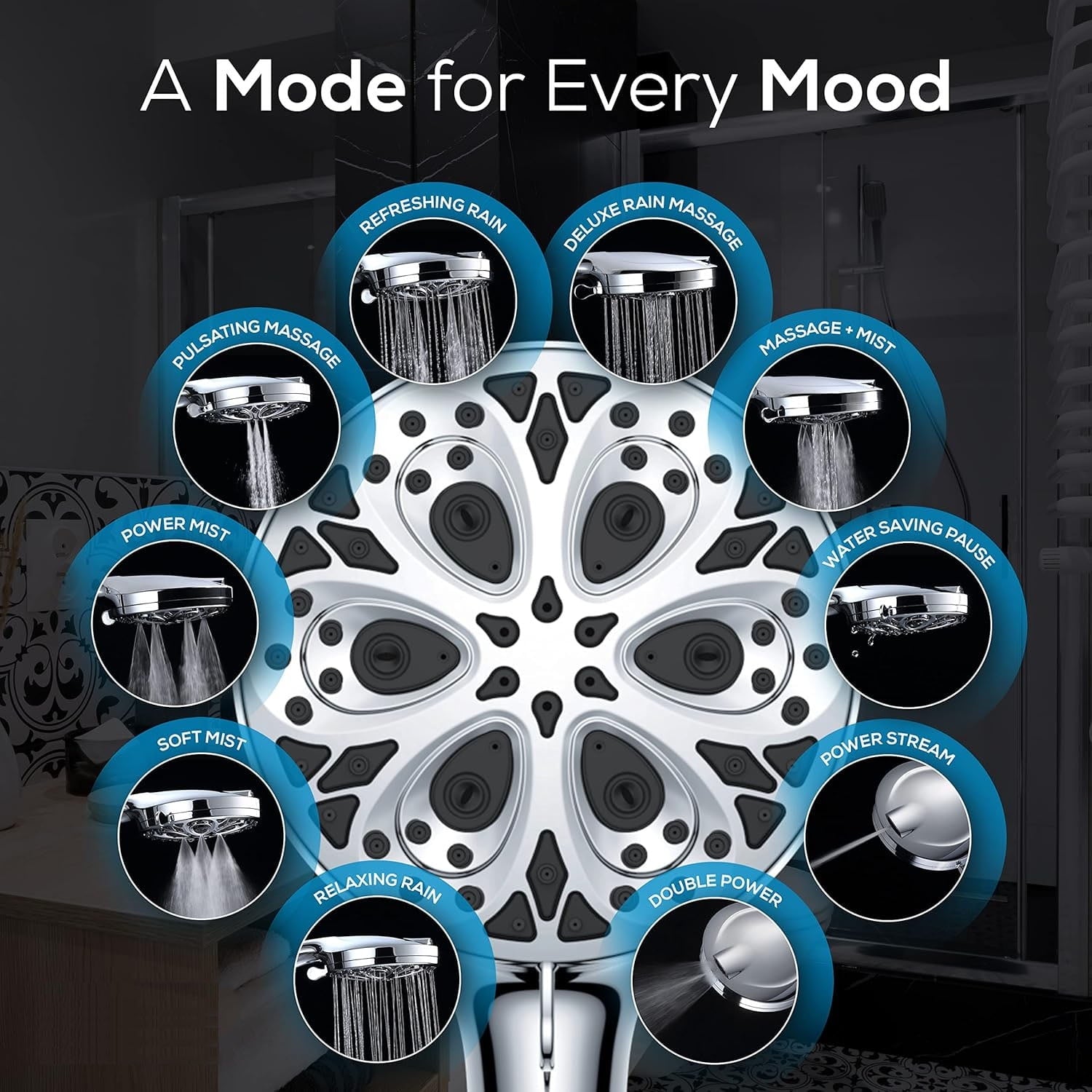 Shower Head,10 Spray Setting High Pressure - Handheld with Stainless Steel Hose & Bracket