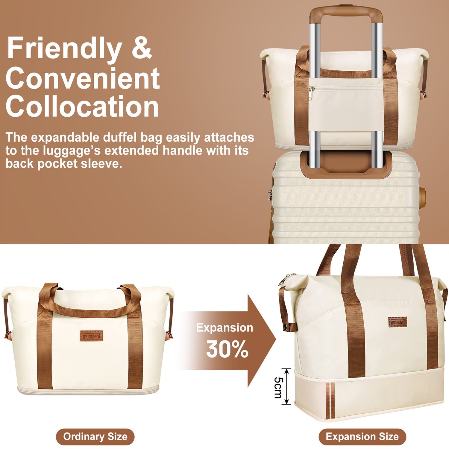 Expandable Suitcase Set Luggage Sets, 20 inch Carry On Luggage with TSA Lock and Double Spinner Wheels,(Ivory White,3 PCS set )