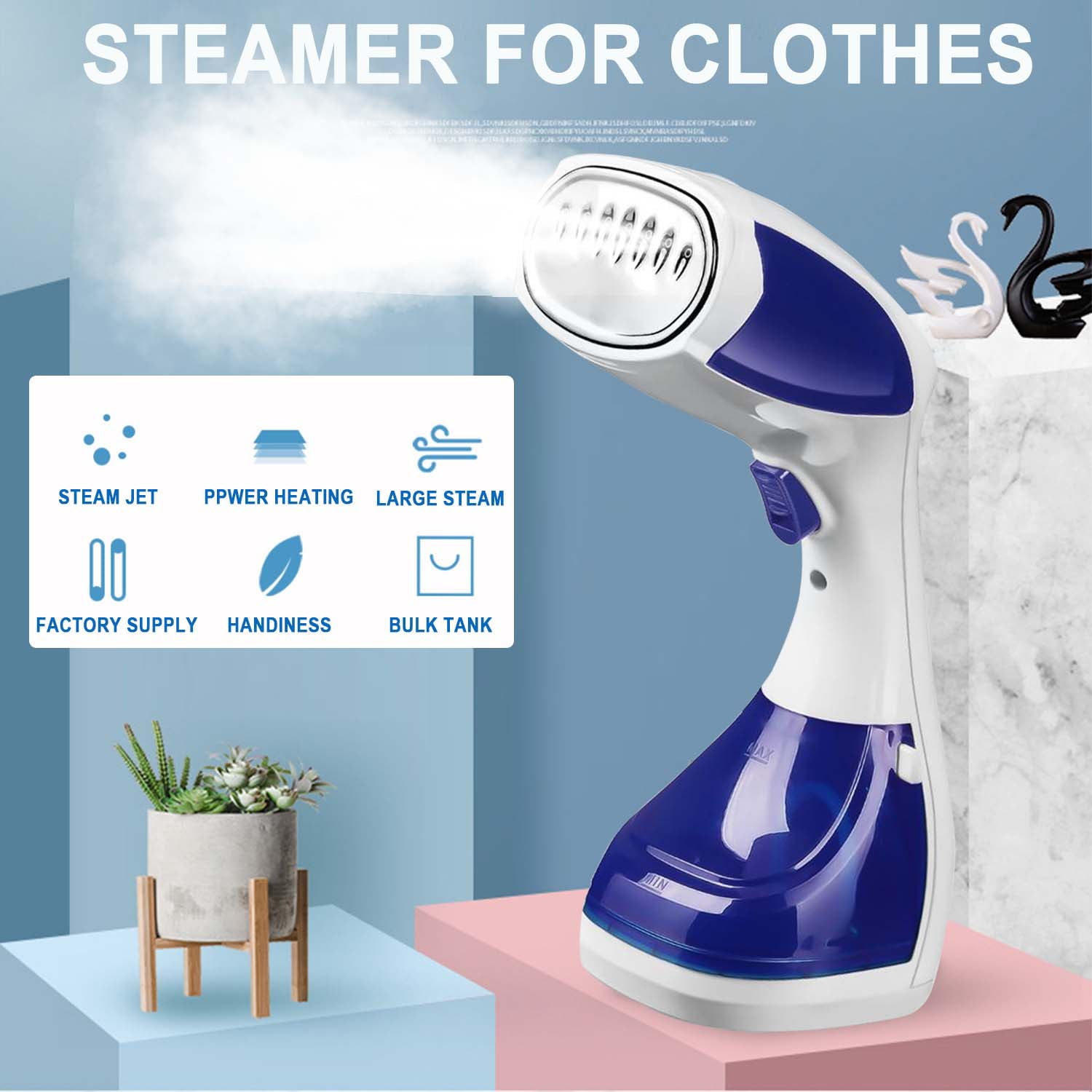 Steamer for Clothes Fabric Steamer, Powerful Handheld Portable Travel Garment Steamer Fabric Wrinkle Remover, 15s Fast Heat-up，280ml Large Detachable Water Tank LS