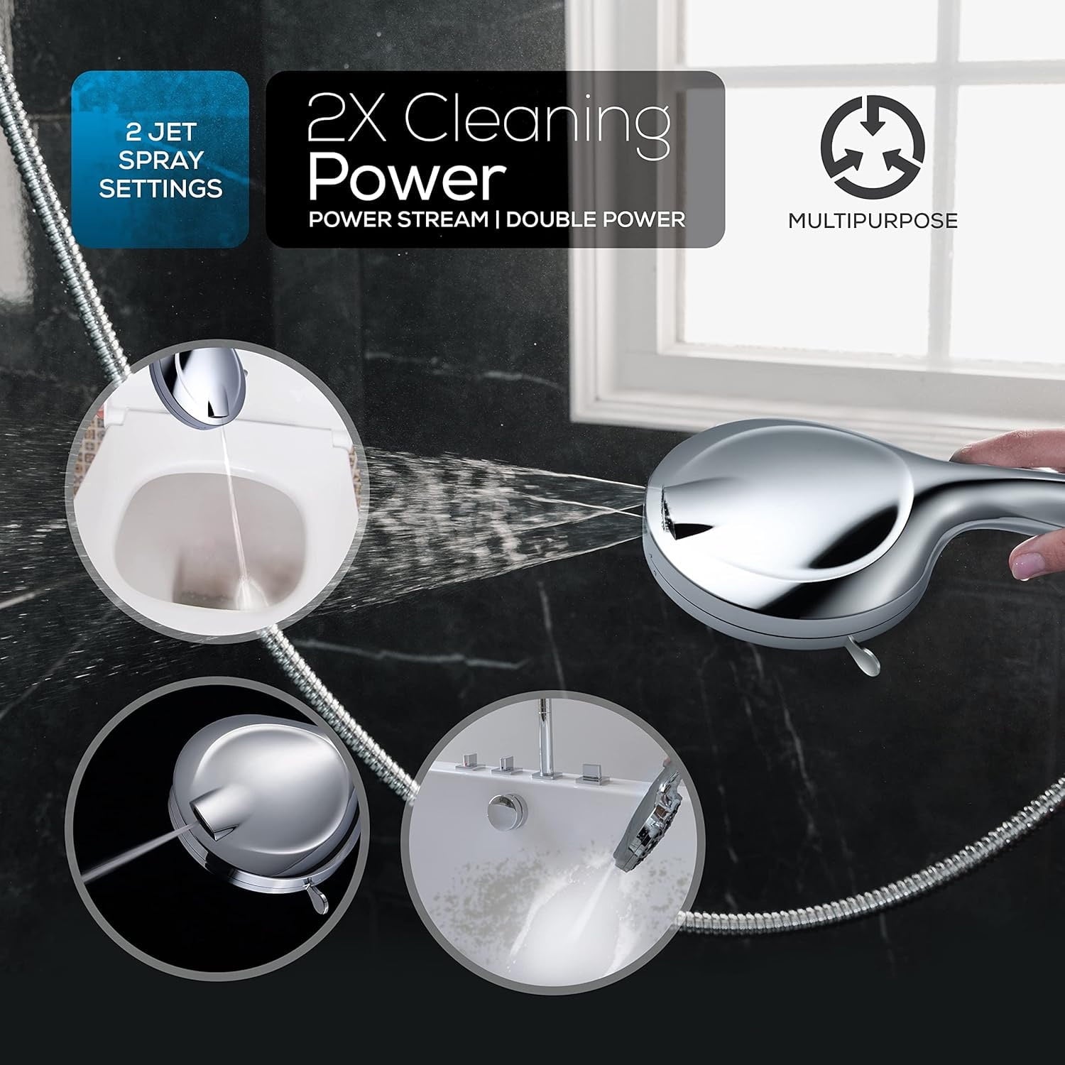 Shower Head,10 Spray Setting High Pressure - Handheld with Stainless Steel Hose & Bracket
