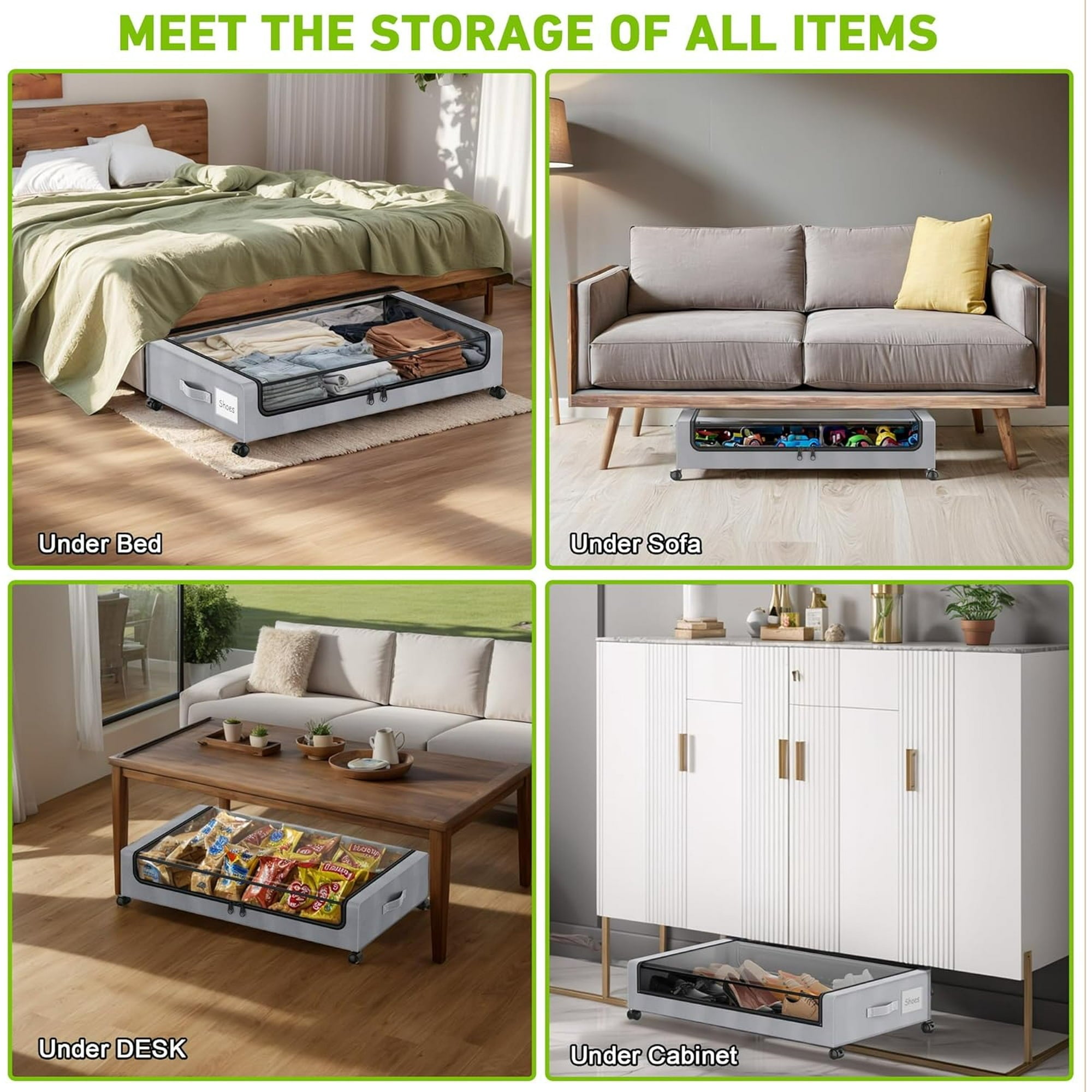 Under Bed Storage with Wheels, 2Pack Under Bed Storage Containers, Under Bed Shoe Storage Organizer, Rolling Under Bed Metal Drawer for Clothes, Blankets