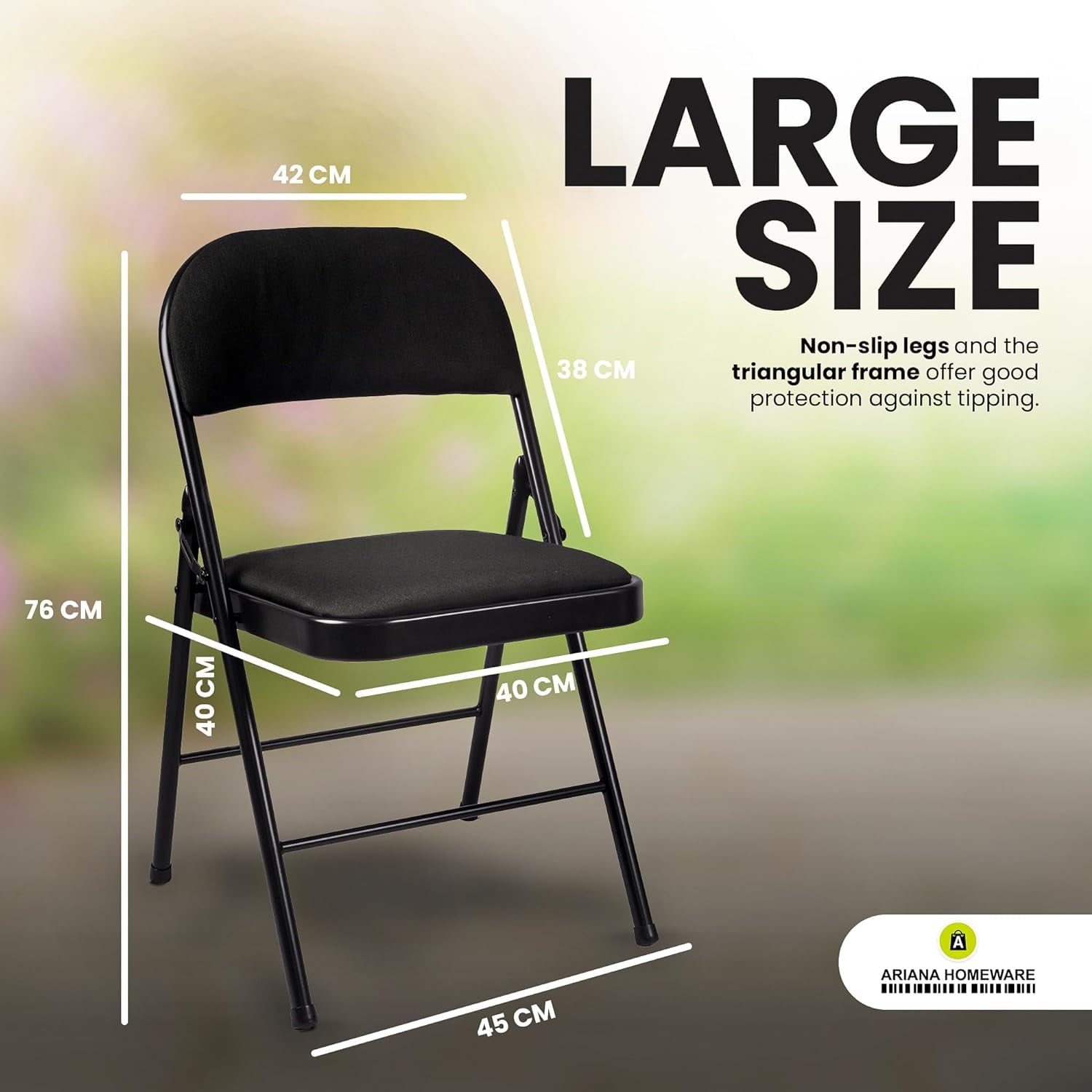Folding Chairs Padded Fabric Seat - Heavy Duty Metal Frame - Multi-Purpose Foldable Backrest Chair - Easy Fold & Store Cushioned Seats (Black, 6 x Chair)