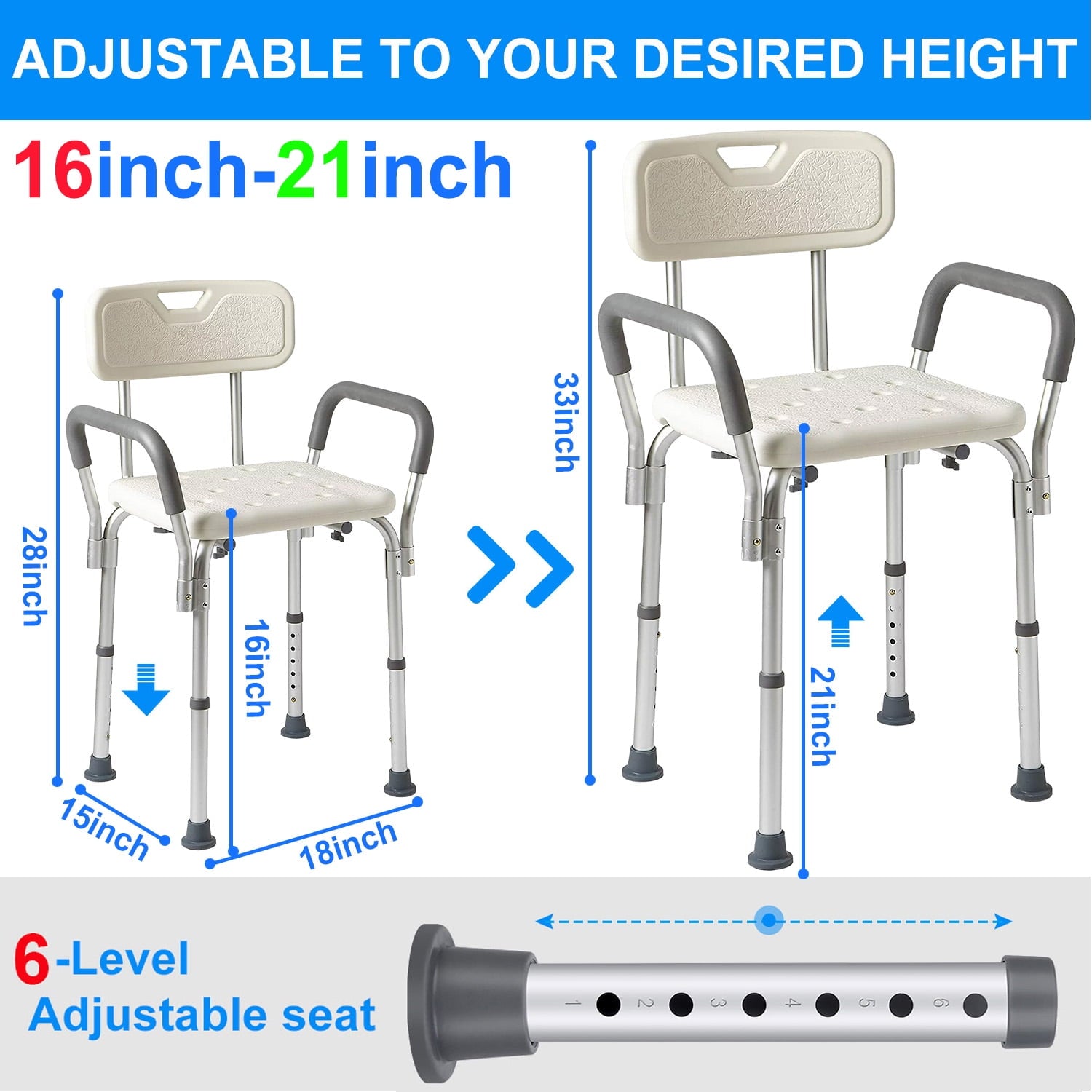 GAZILY Bath Shower Stool Adjustable Height Aluminium Shower Chair for Bathing Showers and Tubs Safety, White