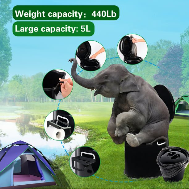 Portable Camping Toilet with Detachable Inner Bucket, 5.3 Gallon, Black