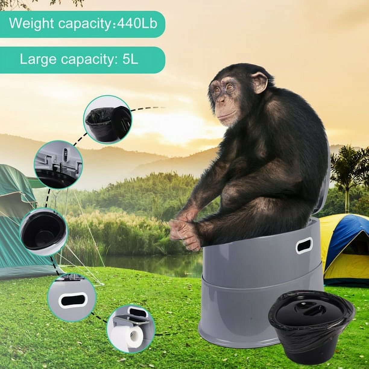 Portable Camping Toilet for Travel, Boating and Trips,5.3 Gallon - Grey
