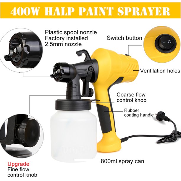 HKEEY Paint Sprayer, Home Electric Spray Gun, 400 Watt Power 800 ml Paint Container Spray Gun, Home Easy Spraying and Cleaning, Complete Adjustability