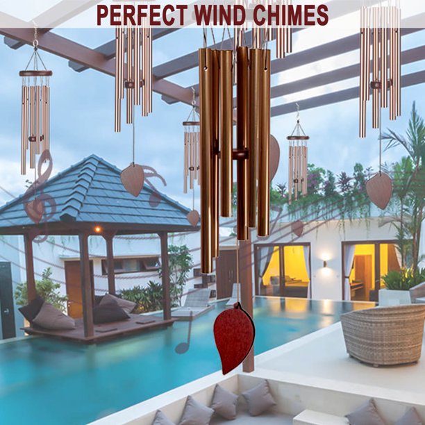 HKEEY Wind Chimes, 30" Wind Chimes with 6 Rustproof Aluminum Tubes & Hook,Classic Natural Pine Metal Wind Chime,Wooden Hanging Wind Chimes Outdoor,Memorial Wind Chimes,Home Decor Wind Chime