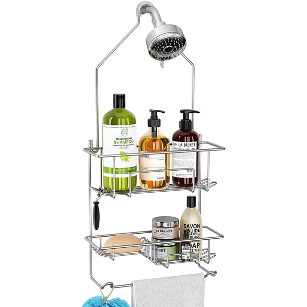 Rustproof Overhead Shower Organizer With Hooks For Razors And