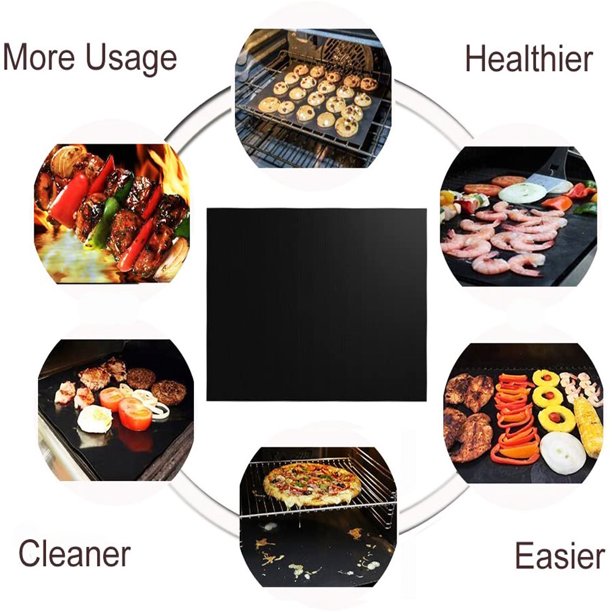 Musment Grill Mat Set of 2pcs-100% Non-Stick BBQ Grill Mats, Heavy Duty, Reusable, and Easy to Clean - Works on Electric Grill Gas Charcoal BBQ - 15.75 x 13-Inch, Black