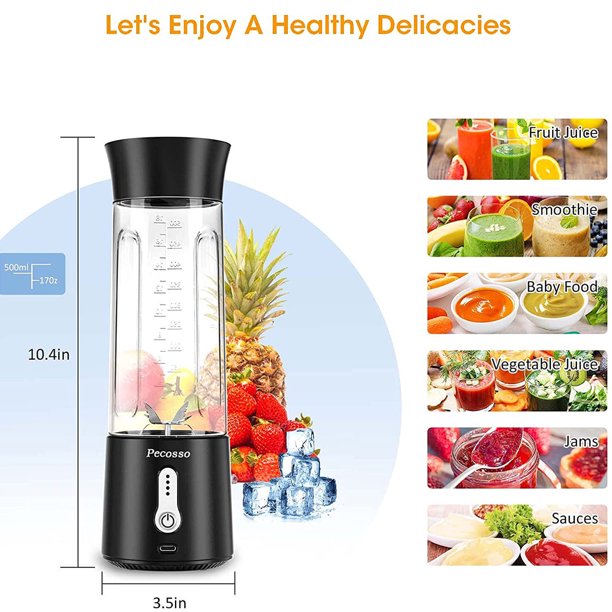 HKEEY Blender，Portable Blender for Shakes and Smoothies 17 Oz Personal Size Blender,Type-C 4000mAh Rechargeable Blender with 500ml Bottle,IPX7 Waterproof Blender (Black)