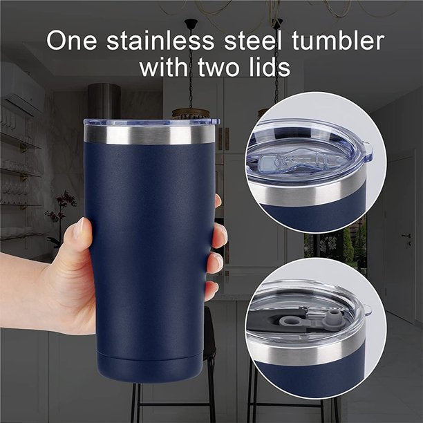 HKEEY Tumbler with Lid , Stainless Steel Vacuum Insulated Double Wall Travel Tumbler, Durable Insulated Coffee Mug, Thermal Cup with Splash Proof Sliding Lid 20oz (Navy Blue )