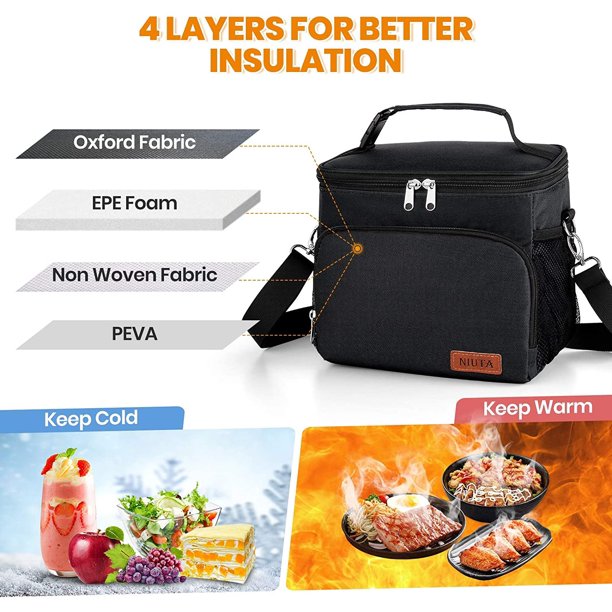 HKEEY Insulated Dual Compartment Lunch Bag for Men, Women Double Deck Reusable Lunch Box Cooler with Shoulder Strap, Leakproof Thermal