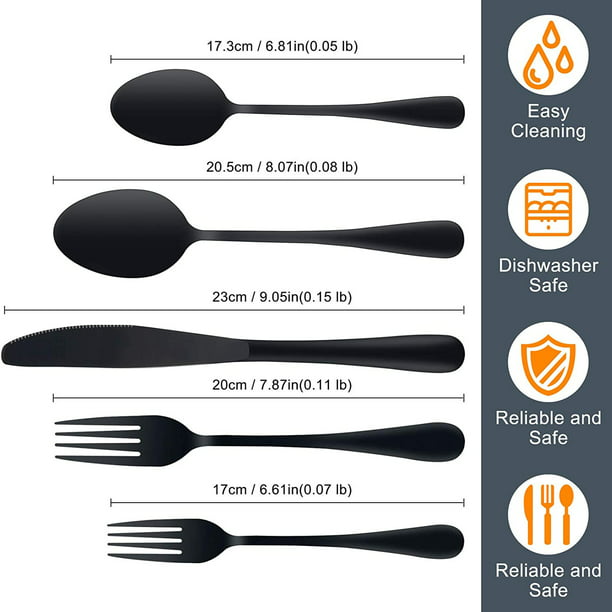 HKEEY Silverware Set,[5 Pcs]Black Flatware Sets,Stainless Steel Eating Utensils Cutlery Includes Knives/Spoons/Forks,Tableware for Home Restaurant Party,Shiny Mirror Polished,Dishwasher Safe