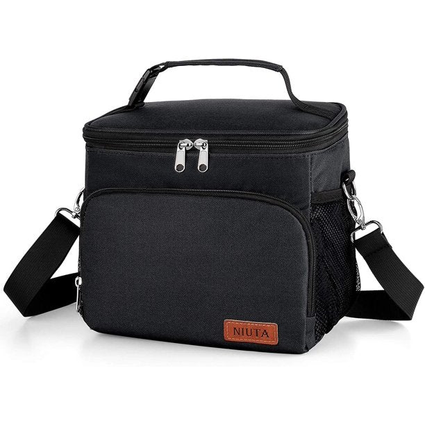 HKEEY Insulated Dual Compartment Lunch Bag for Men, Women Double Deck Reusable Lunch Box Cooler with Shoulder Strap, Leakproof Thermal