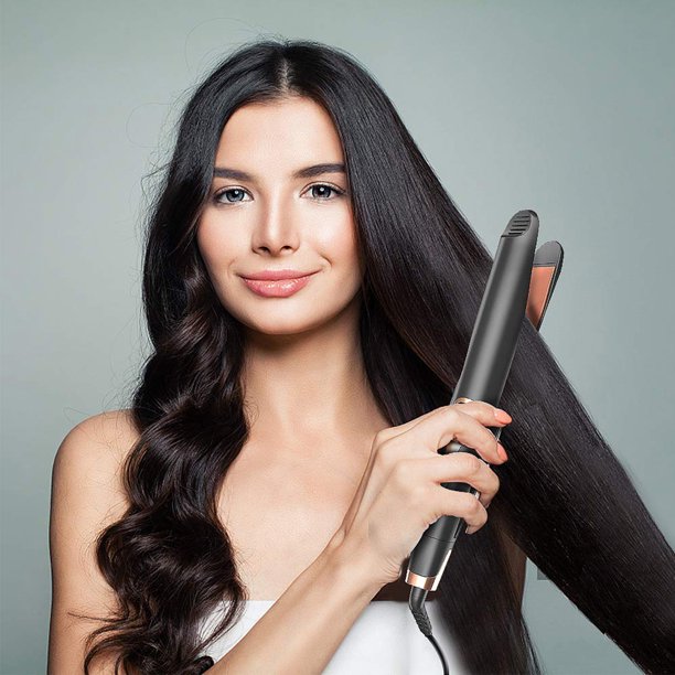 HKEEY Hair Straightener and Curler 2 in 1, Twist Straightening Curling Iron, Professional Negative Ion Flat Iron with Adjustable Temp for All Hair Types, Instant Heating