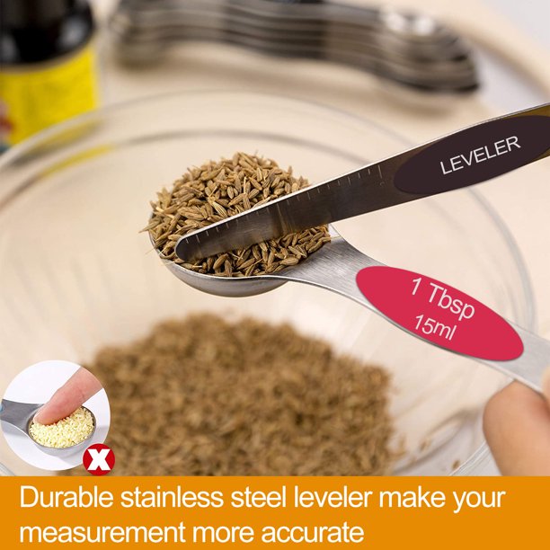 Magnetic Measuring Spoons Set, Dual Sided, Stainless Steel, Fits in Spice Jars (8 Pieces-Multicolor)