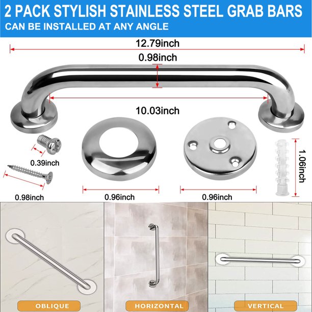 HKEEY Shower Grab Bar, 2 Pack Thickened Stainless Steel Bathroom Grab Bar, Shower and Bath Safety Handle, Shower Grab Bars Senior for Bathroom(12 Inch)