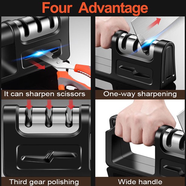 HKEEY Knife Sharpener, 4-in-1 Kitchen Knife and Scissor Sharpener , Kitchen Helper Sharpening Tool for Blunt Knives and Scissor Resharpening