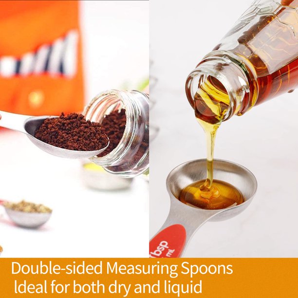 Magnetic Measuring Spoons Set, Dual Sided, Stainless Steel, Fits in Spice Jars (8 Pieces-Multicolor)