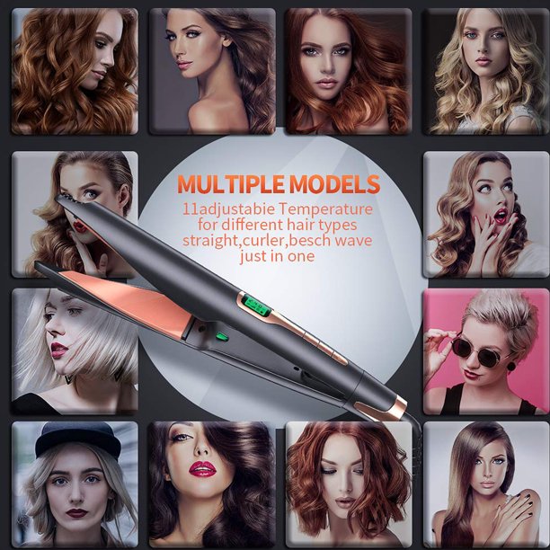 HKEEY Hair Straightener and Curler 2 in 1, Twist Straightening Curling Iron, Professional Negative Ion Flat Iron with Adjustable Temp for All Hair Types, Instant Heating