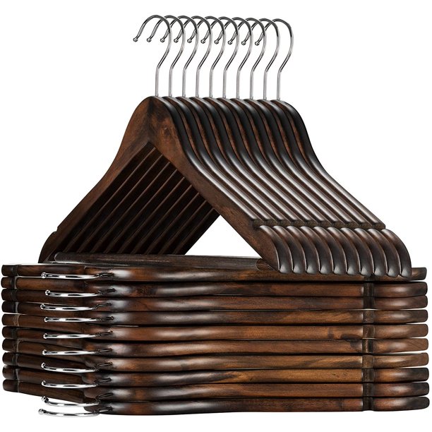 HKEEY High-Grade Wooden Suit Hangers 20 Pack with Non Slip Pants - Smooth Finish Solid Wood Coat Hanger with 360° Swivel Hook and Precisely Cut Notches for Camisole, Jacket, Pant, Dress Clothes Hangers