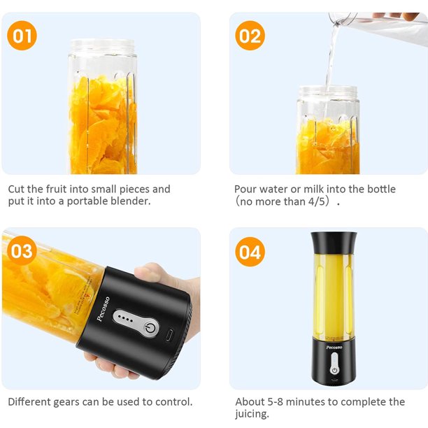 HKEEY Blender，Portable Blender for Shakes and Smoothies 17 Oz Personal Size Blender,Type-C 4000mAh Rechargeable Blender with 500ml Bottle,IPX7 Waterproof Blender (Black)