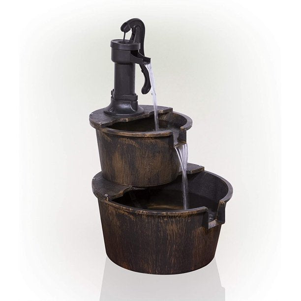 HKEEY Vintage rel Waterfall Fountain with Pump for Outdoor Patio Garden Backyard Decking, 33 Inch Height, Wood