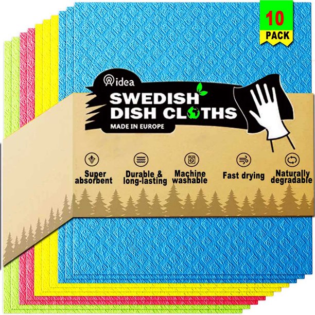 HKEEY Dish Cloths - 10 Pack Reusable, Absorbent Hand Towels for Kitchen, Counters & Washing Dishes - Cellulose Sponge Cloth