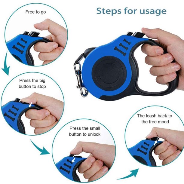 Vabogu Retractable Dog Leash, 2 in 1 16FT Heavy Duty Pet Walking Leash with Dog collar for Dog or Cat up to 110 lbs, Tangle Free. One-Hand Brake